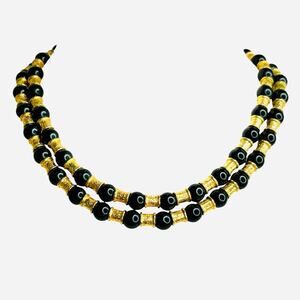 Vintage Liz Claiborne Black and Gold Tone Double Layer Necklace